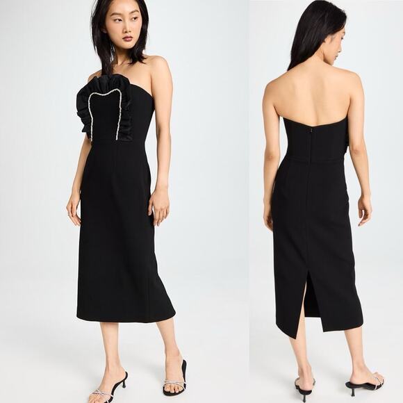 NWT Rebecca Vallance Black Katie Strapless Crystal Embellished Midi Dress US 10 - Picture 1 of 12
